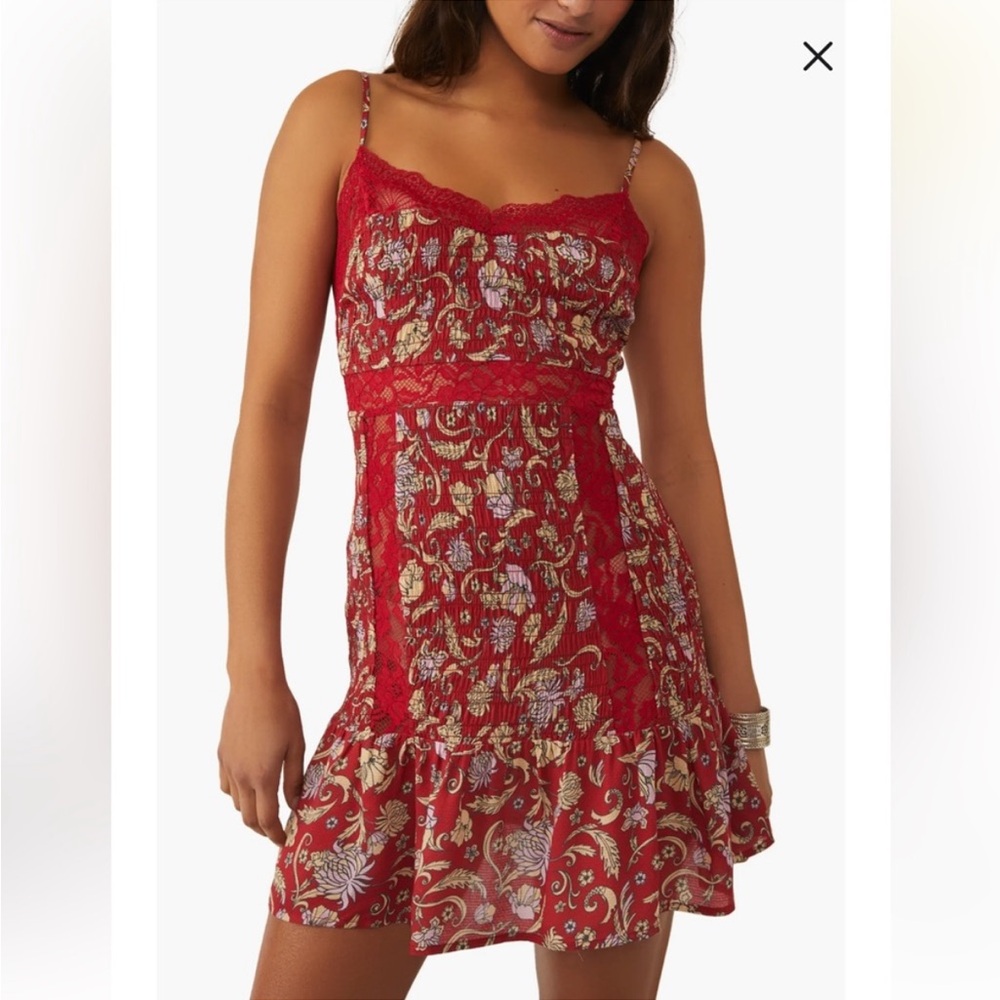 NWT Intimately Free People Last Night Mini Slip Dress / Cherry Combo Medium